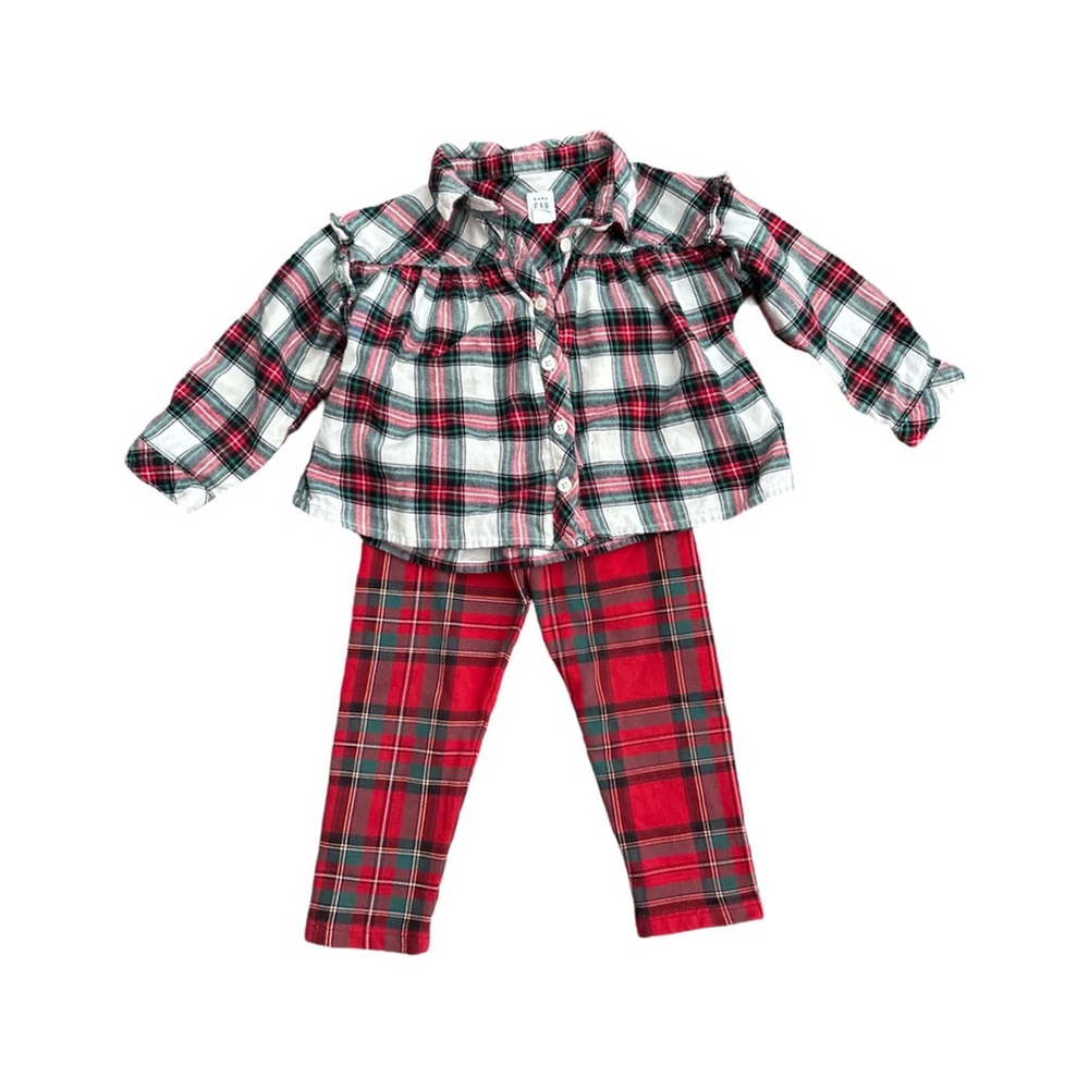 Plaid Button-Up Shirt and Pants Set 2T